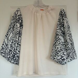 THML Ivory Blouse with Black Patterned Sleeves